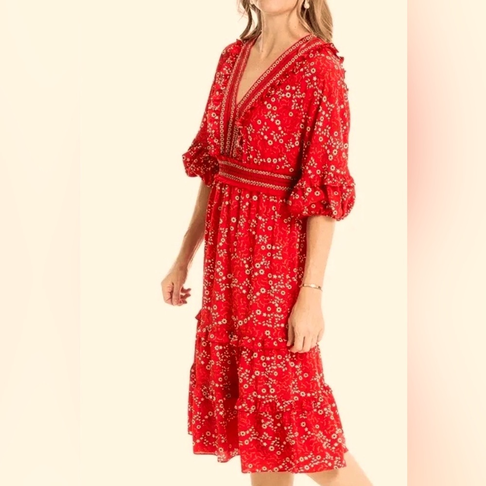 MAX STUDIO V-neck ruffle tiered floral midi dress - Only worn once!